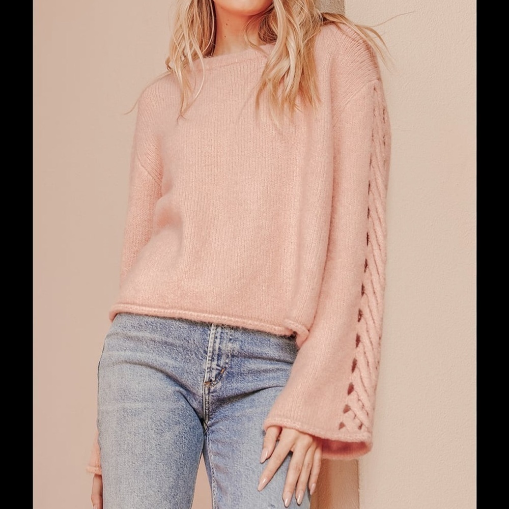 Lulus Level of Detail Blush Pink Cutout Sleeve Sweater